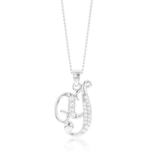 Load image into Gallery viewer, Sterling Silver Rhodium Plated Cubic Zirconia Script &quot;Y &quot; Initial Pendant