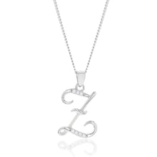 Load image into Gallery viewer, Sterling Silver Rhodium Plated Cubic Zirconia Script &quot;Z &quot; Initial Pendant