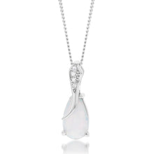 Load image into Gallery viewer, Sterling Silver Rhodium Plated Cubic Zirconia Synthetic Opal Crossover Pendant