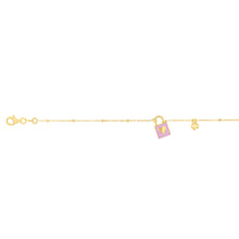 Load image into Gallery viewer, Sterling Silver Yellow Gold Plated Pink Enamel Lock19cm Bracelet