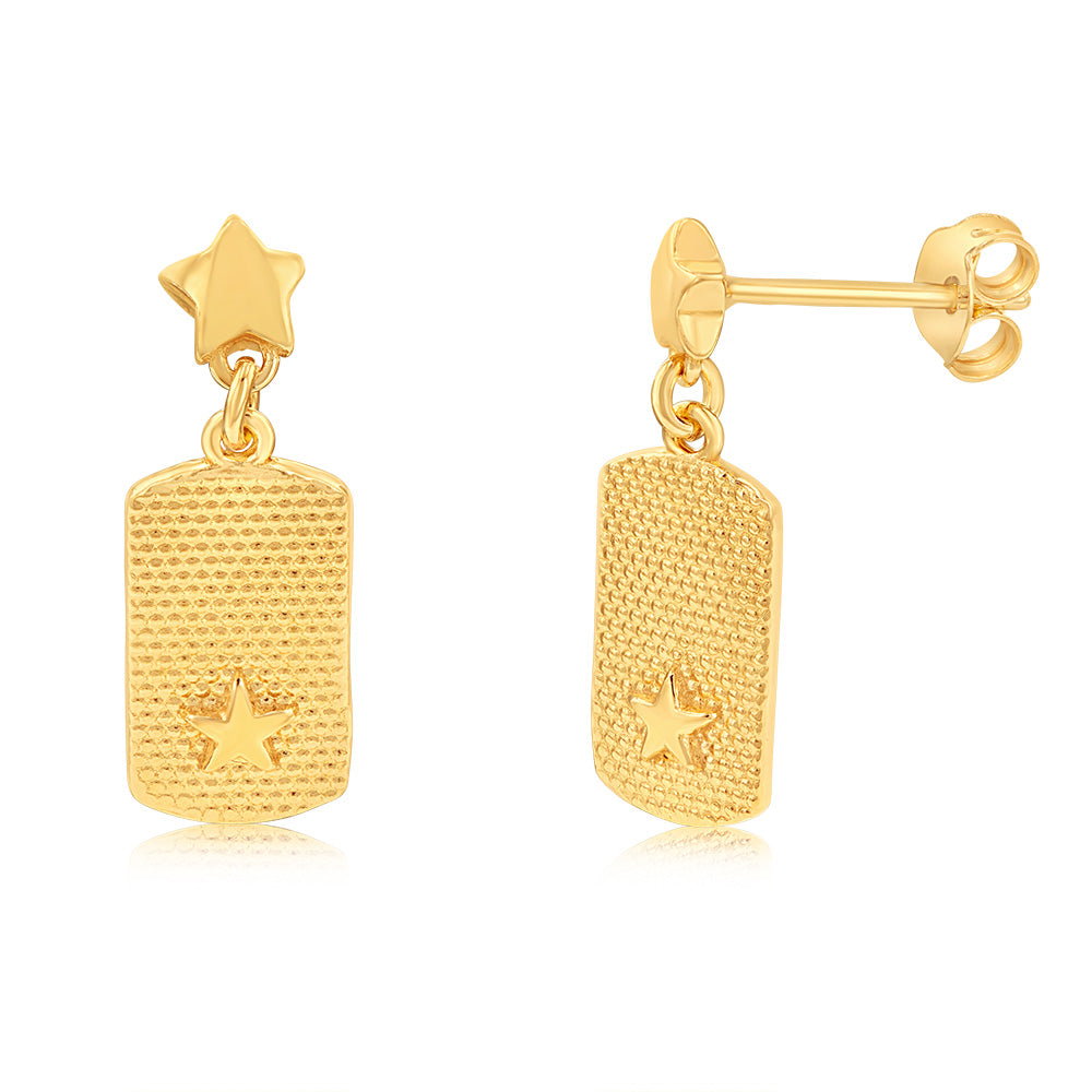 Sterling Silver Gold Plated Star Dogtag Stud Earrings
