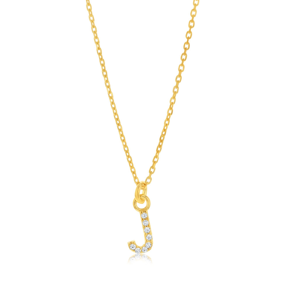 Sterling Silver Yellow Gold Plated Initial "J" Pendant on 45cm Chain