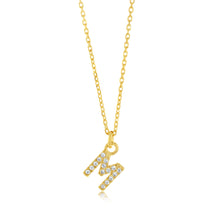 Load image into Gallery viewer, Sterling Silver Yellow Gold Plated Initial &quot;M&quot; Pendant On 45cm Chain