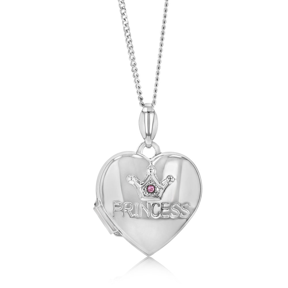 Sterling Silver Pink Cubic Zirconia Princess Heart Locket