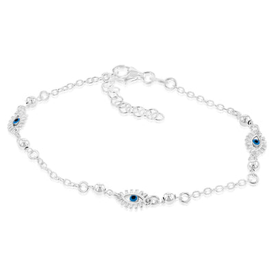 Sterling Silver Evil Eye 17+3cm Bracelet