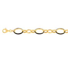 Load image into Gallery viewer, Sterling Silver Gold Plated Black Enamel Fancy 19cm Bracelet
