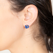 Load image into Gallery viewer, Sterling Silver Gold Plated Dark Blue Emamel Knot Stud Earrings