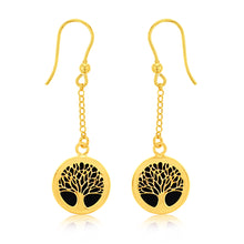 Load image into Gallery viewer, Sterling Silver Gold Plated Onix Tree Of Life Drop Earrings