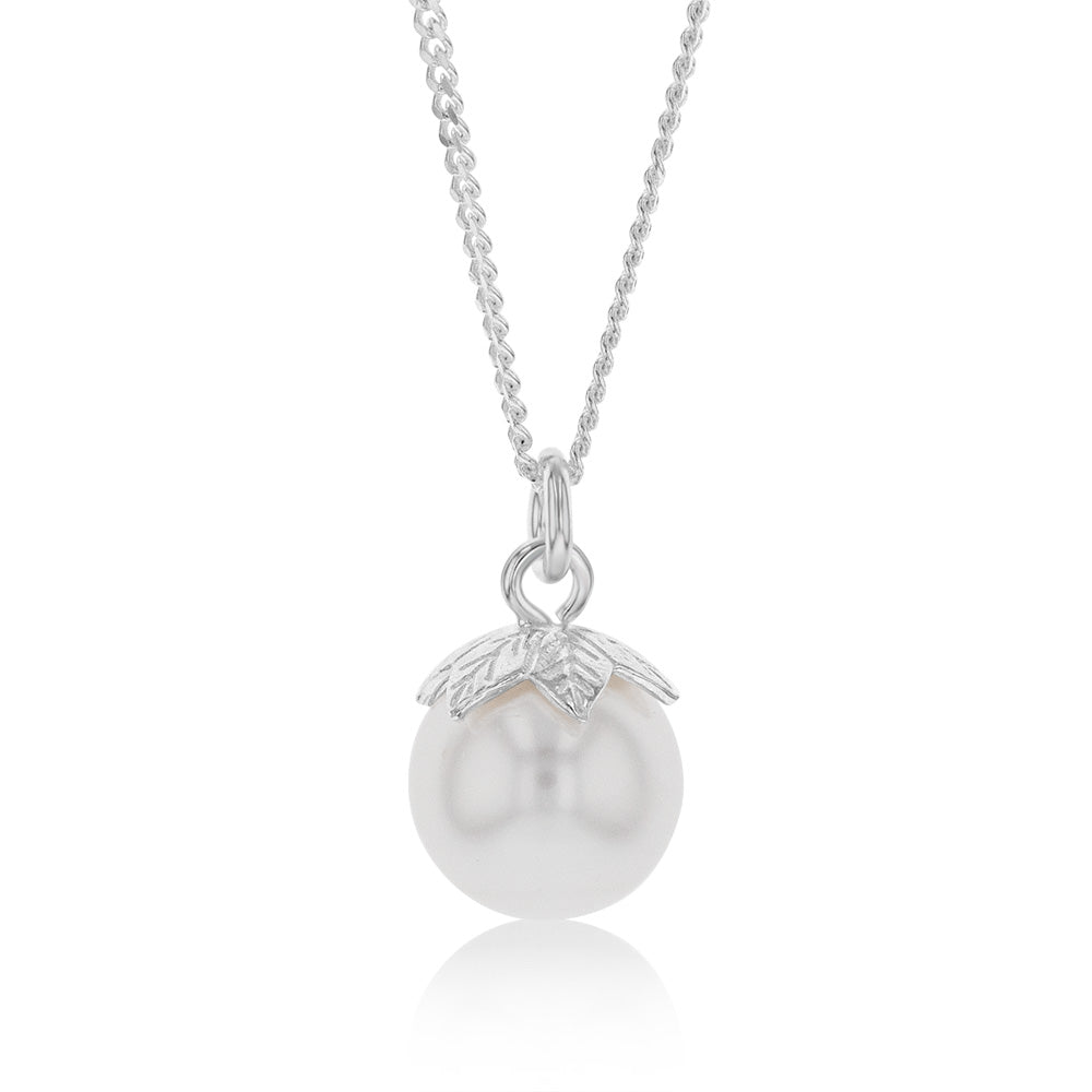 Sterling Silver Single Pearl Pendant On 45cm Chain