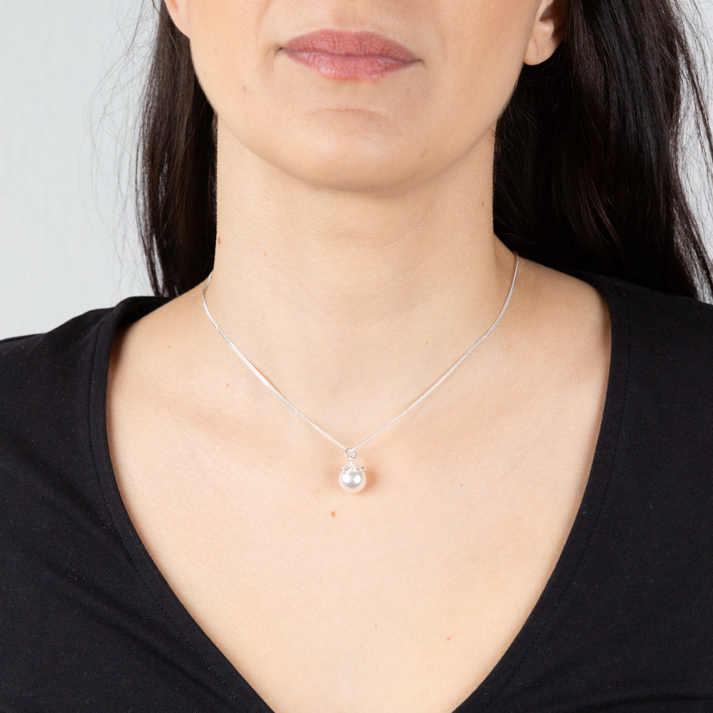 Sterling Silver Single Pearl Pendant On 45cm Chain