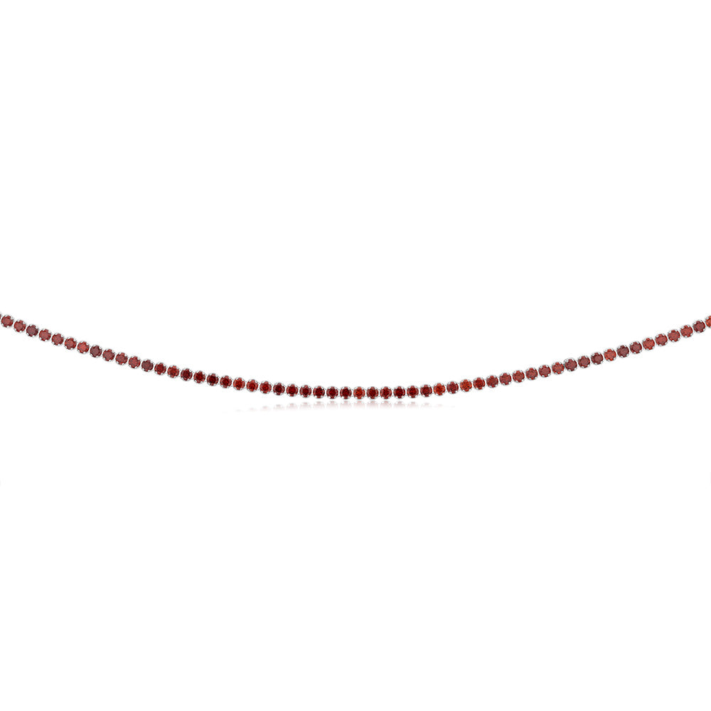 Sterling Silver Red Cubic Zirconia On 32+10cm Chain