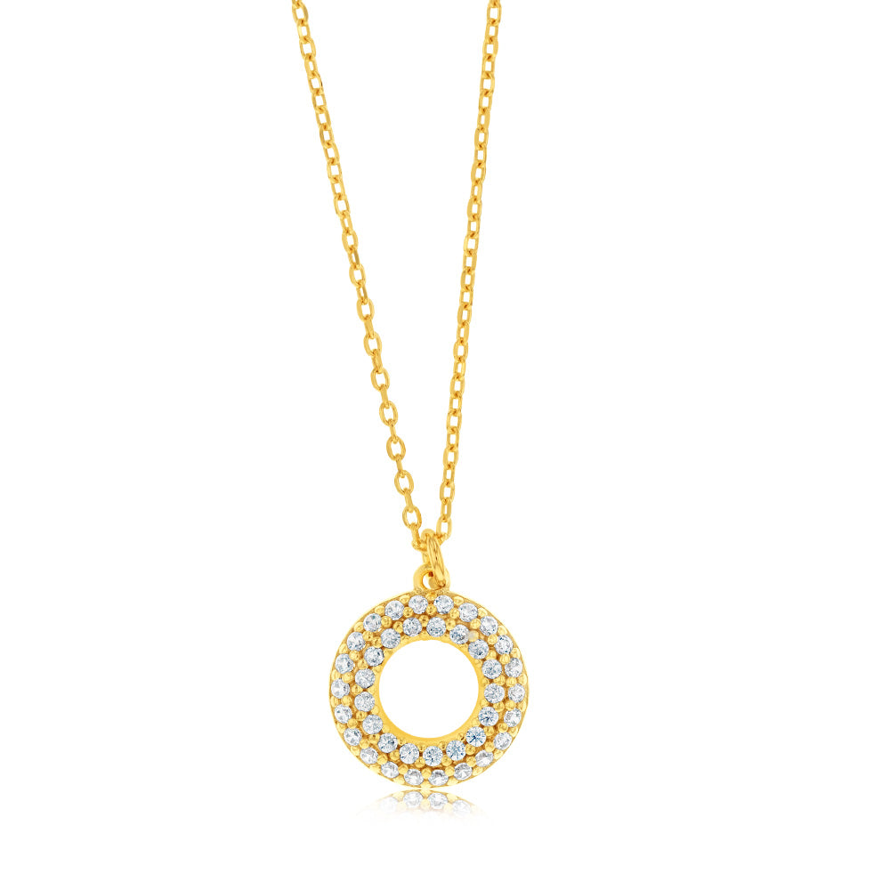Sterling Silver Gold Plated Cubic Zirconia Circle Of Life Pendant On 45cm Chain