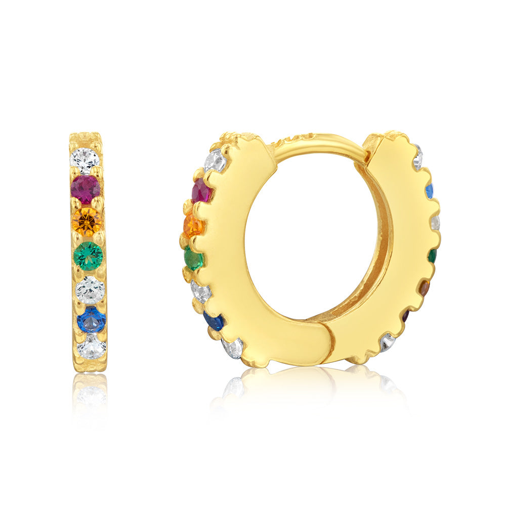 Sterling Silver Gold Plated Multicolour Hoop Earrings