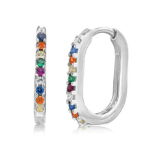 Load image into Gallery viewer, Sterling Silver Multicolour Stones Hoop Earrings