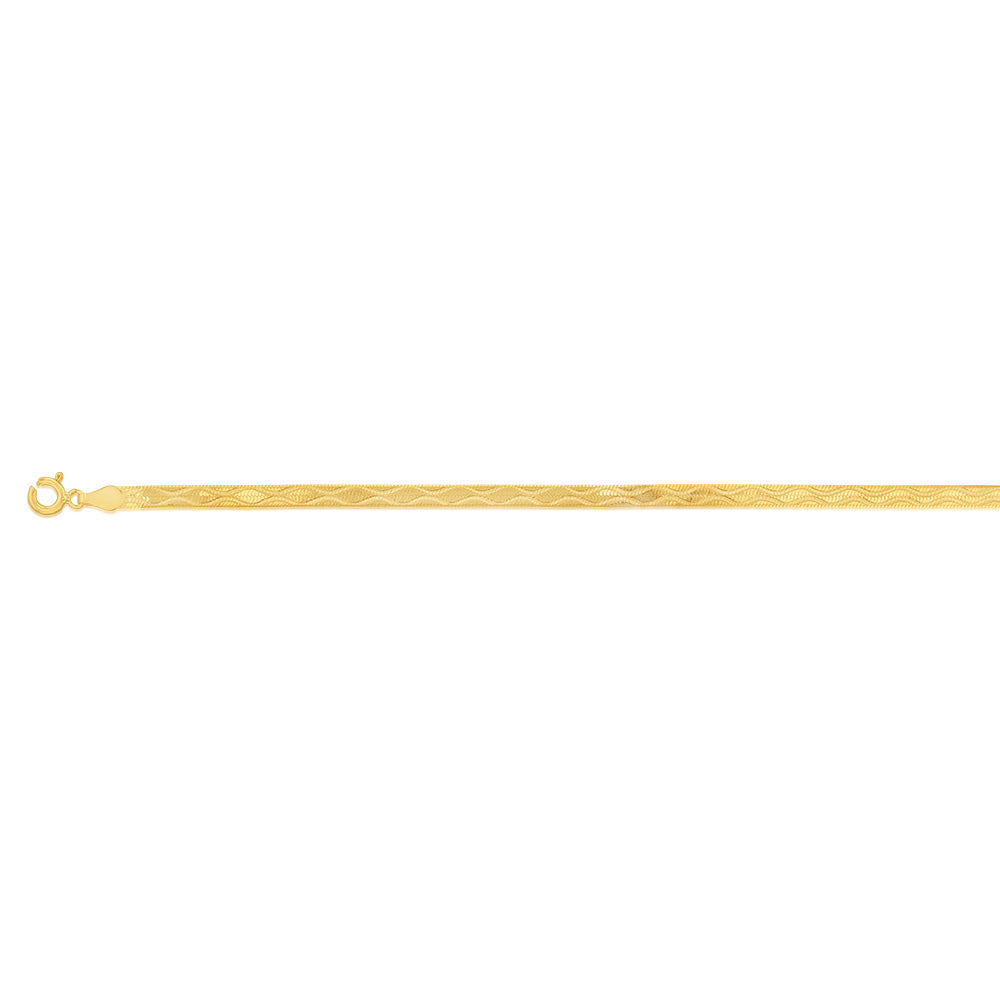 Sterling Silver Gold Plated Textured 4mm Herringbone 19cm Bracelet