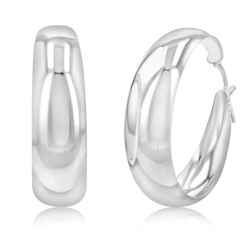 Sterling Silver Plain Broad 30mm Hoop Earrings