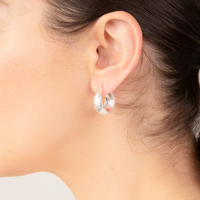 Sterling Silver Engraved Tiger Stripes 13mm Hoop Earrings