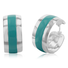 Load image into Gallery viewer, Sterling Silver Aqua Enamel On Broad 23mm Hoop Earrings