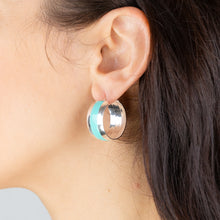 Load image into Gallery viewer, Sterling Silver Aqua Enamel On Broad 23mm Hoop Earrings