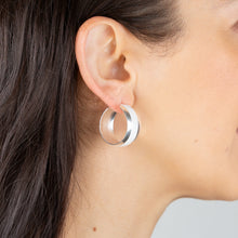 Load image into Gallery viewer, Sterling Silver White Enamel On Broad 23mm Hoop Earrings