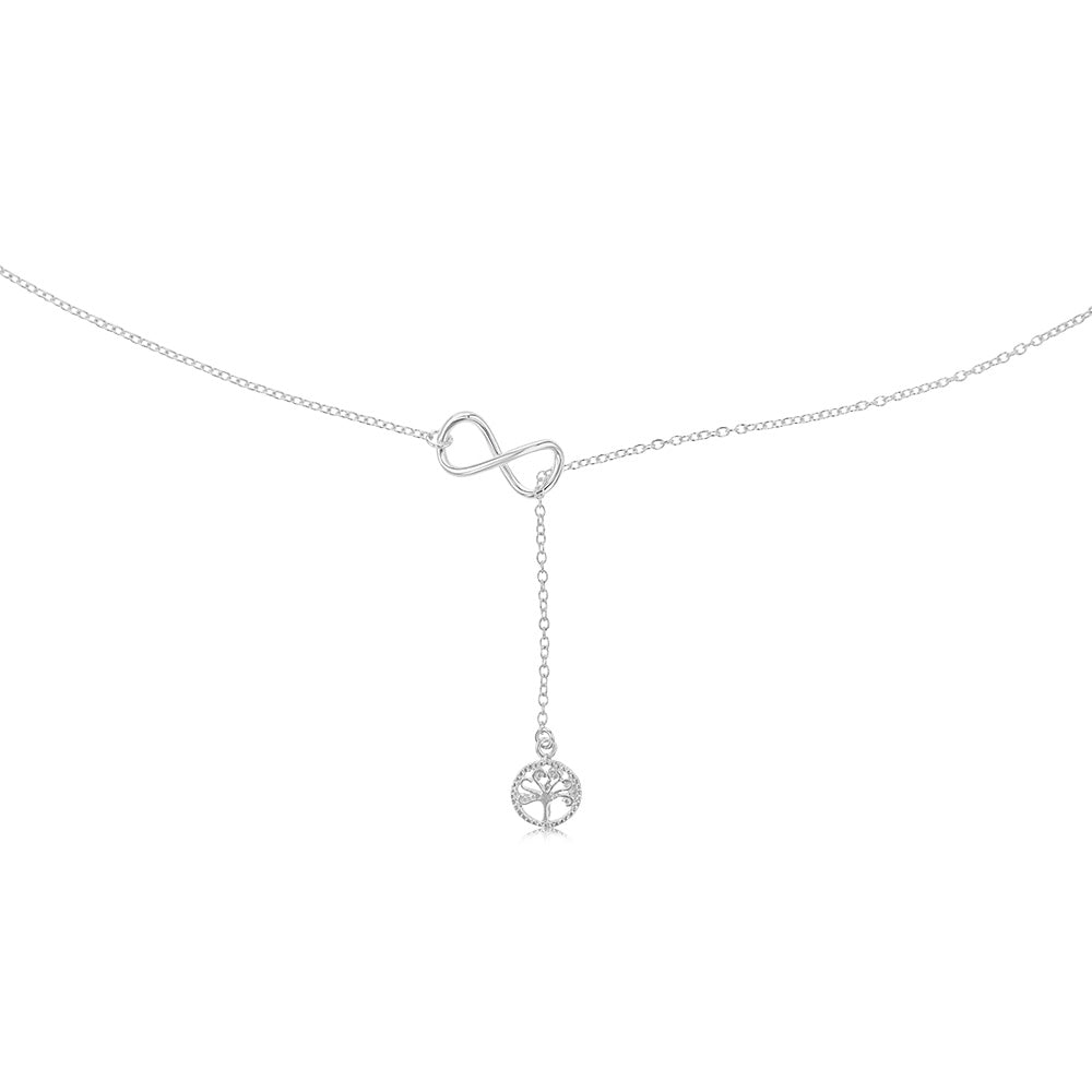 Sterling Silver Infinity And Tree Of Life Charm 45cm Chain