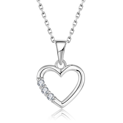 Sterling Silver Rhodium Plated Cubic Zirconia Open Heart Pendant
