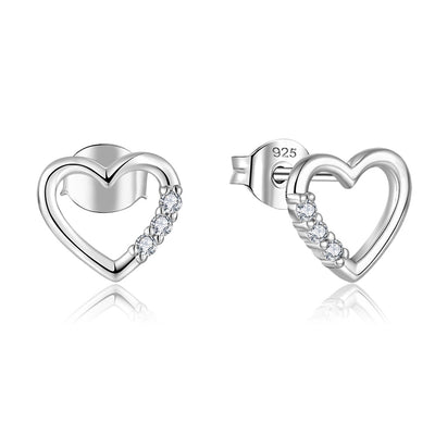 Sterling Silver Rhodium Plated Cubic Zirconia Open Heart Stud Earrings