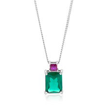 Load image into Gallery viewer, Sterling Silver Rhodium Plated Green And Pink Square Cubic Zirconia Pendant