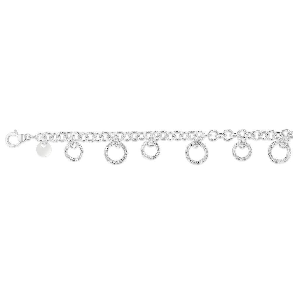 Sterling Silver Textured Charm 19cm Bracelet