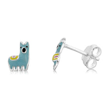 Load image into Gallery viewer, Sterling Silver Blue Llama Stud Earrings
