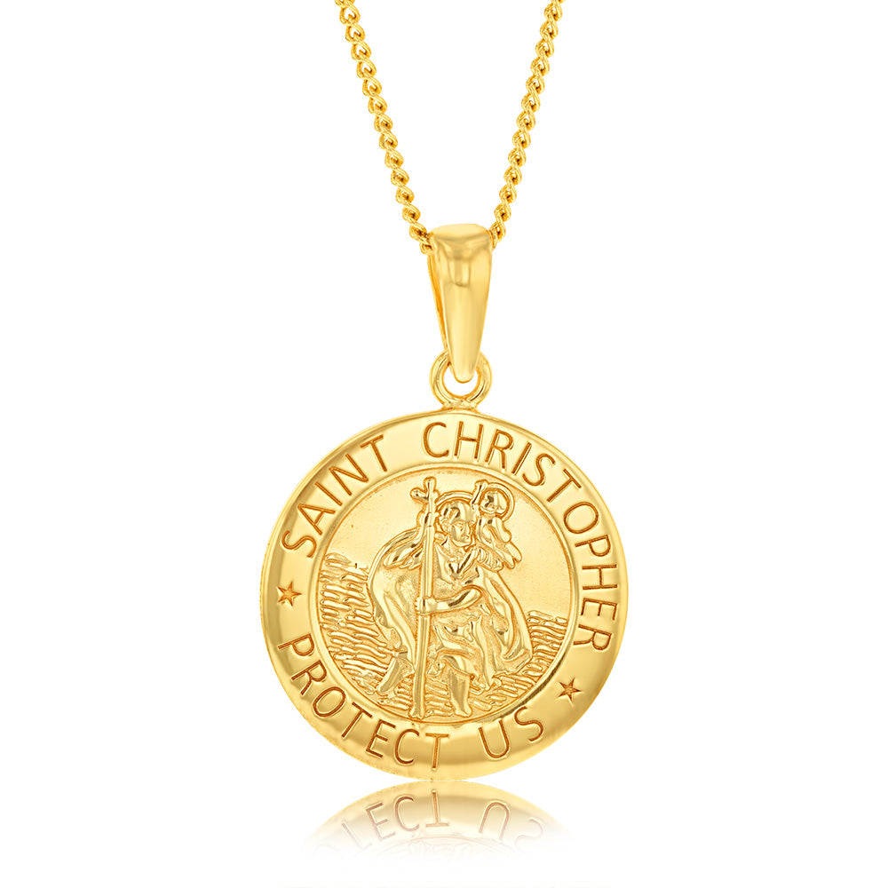 Sterling Silver Gold Plated St. Christopher Round Pendant