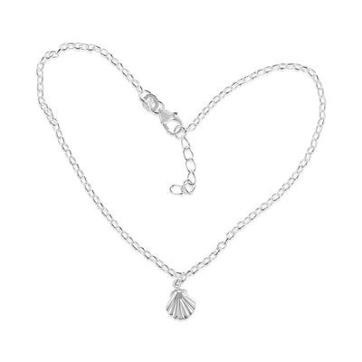 Sterling Silver Sea Shell Charm On 23+2cm Anklet