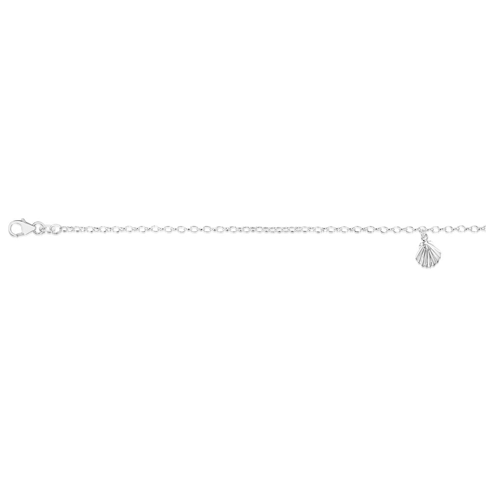 Sterling Silver Sea Shell Charm On 23+2cm Anklet