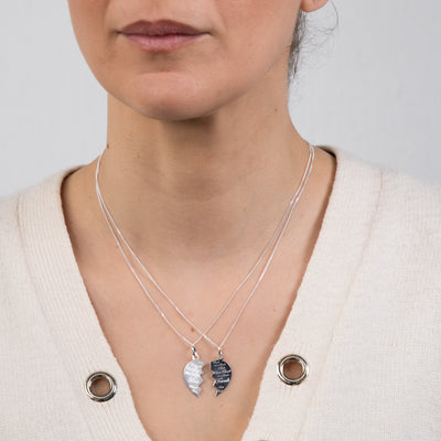 Sterling Silver Best Friend Broken Heart Pendant On 45cm Chains