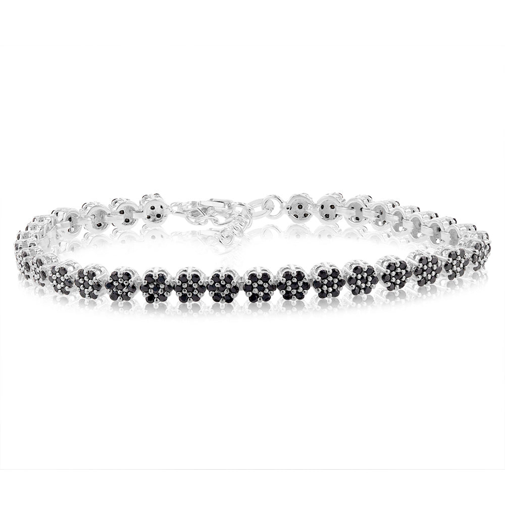 Sterling Silver Black Cubic Zirconia 19cm Bracelets