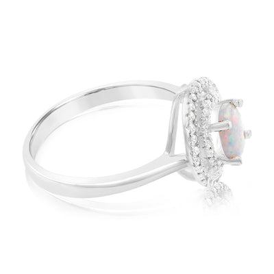 Sterling Silver Cubic Zirconia Created Opal Round Ring