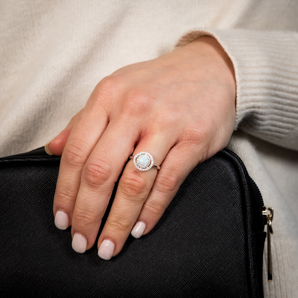 Sterling Silver Cubic Zirconia Created Opal Round Ring