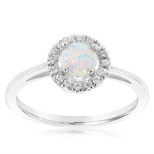 Load image into Gallery viewer, Sterlling Silver Cubic Zirconia And Created Opal Ring