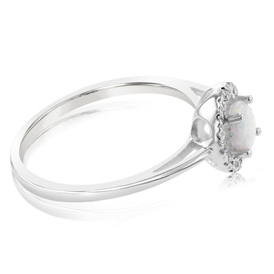 Sterlling Silver Cubic Zirconia And Created Opal Ring