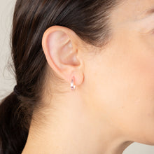 Load image into Gallery viewer, Sterling Silver Pink Striped 14mm Hinged Hoop Earrings