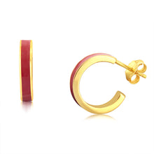 Load image into Gallery viewer, Sterling Silver Gold Plated Pink Enamel 15mm Hinged Hoop Earrings