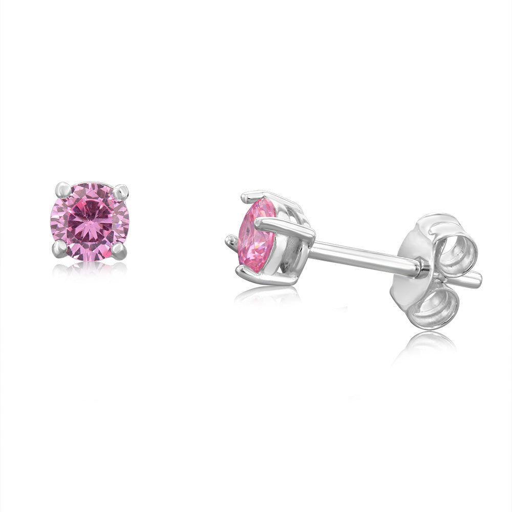 Sterling Silver Pink Sapphire And Ruby 4mm Stone Stud Earrings