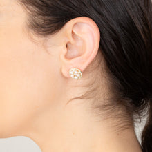 Load image into Gallery viewer, Sterling Silver Gold Plated Fresh Water Pearls And Cubic Zirconia Round Stud Earrings