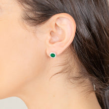 Load image into Gallery viewer, Sterling Silver Cubic Zirconia And Created Malachite Round Stud Earrings