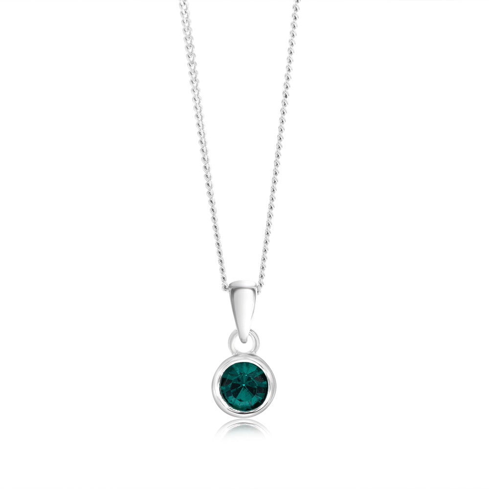 Sterling Silver 5mm Green Crystal Round Pendant