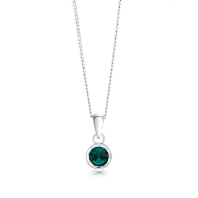 Sterling Silver 5mm Green Crystal Round Pendant