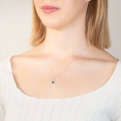Sterling Silver 5mm Green Crystal Round Pendant