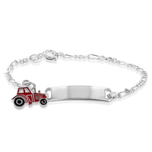 Load image into Gallery viewer, Sterling Silver Red Car ID Figaro 16cm Baby Bracelet