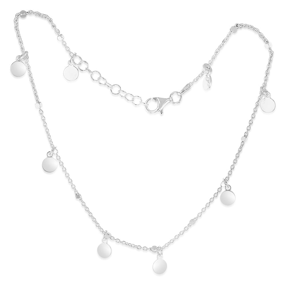 Sterling Silver Round Charm 27cm Anklet