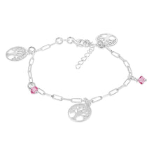 Load image into Gallery viewer, Sterling Silver Tree Of Life &amp; Pink Charm 19cm Bracelet